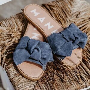 MANEBI Women's Blue Bow Slide Sandals